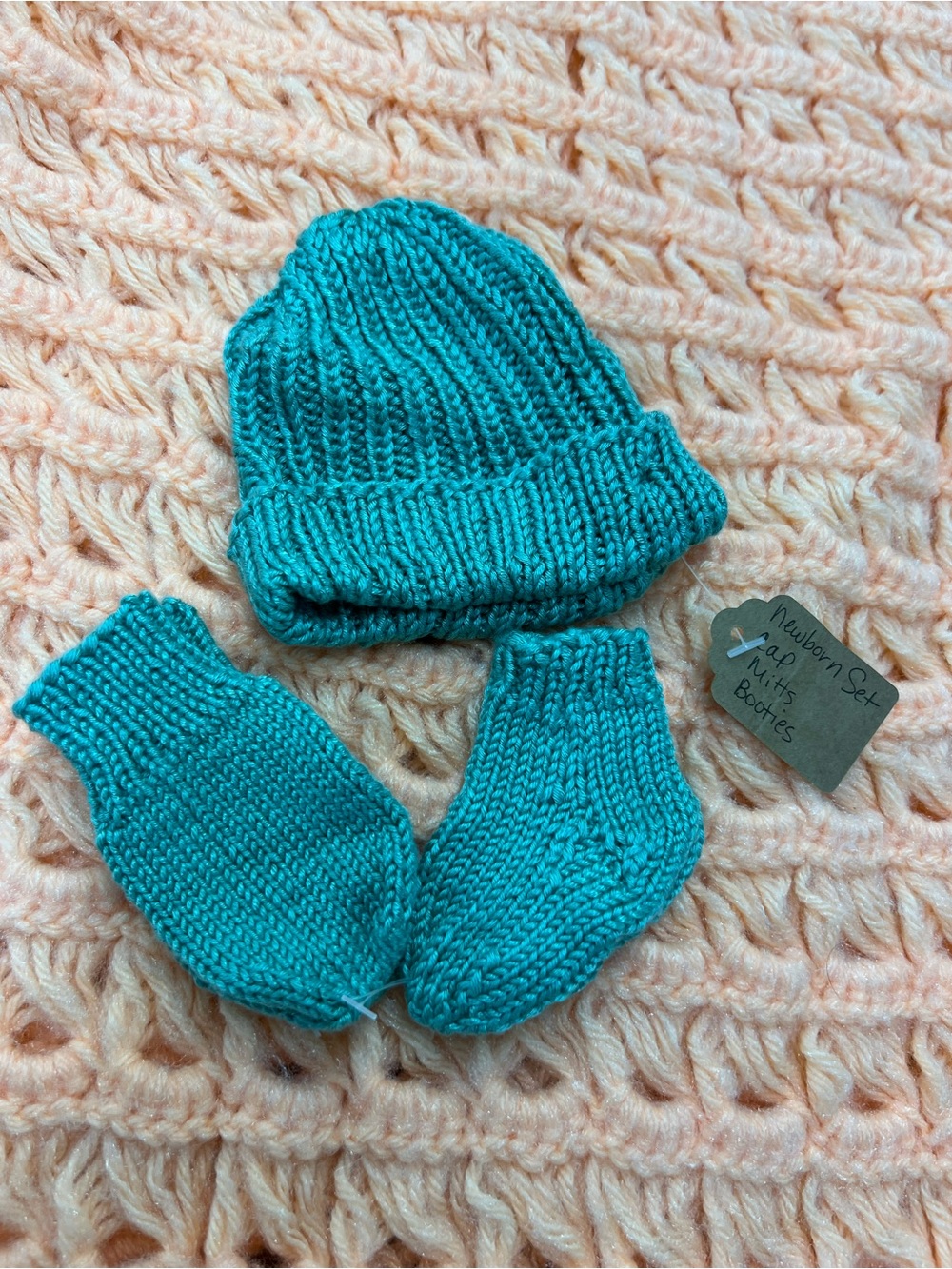 Premie Newborn Knit Hat & Booties Set - Teal